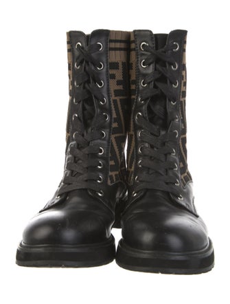 Fendi Zucca FF Logo Leather Combat Boots
