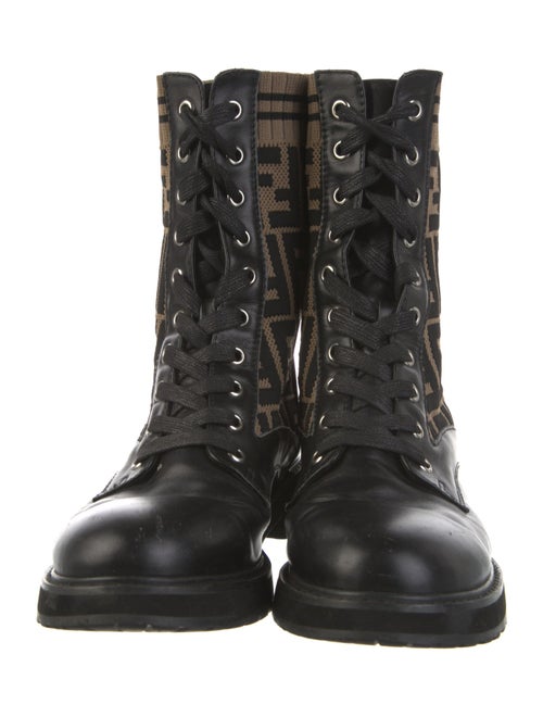 Fendi Zucca FF Logo Leather Combat Boots