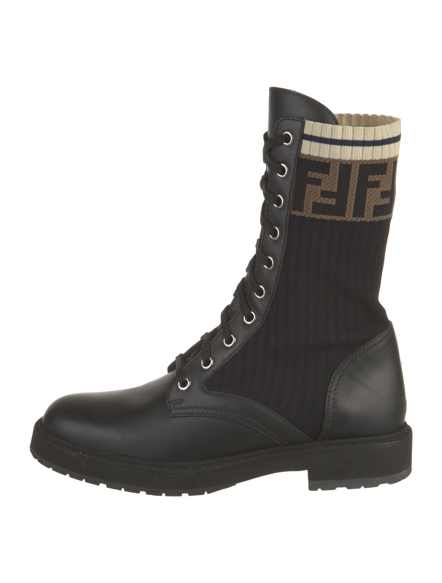 Fendi Zucca FF Logo Leather Combat Boots