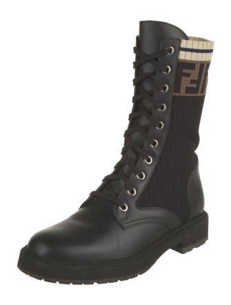 Fendi Zucca FF Logo Leather Combat Boots
