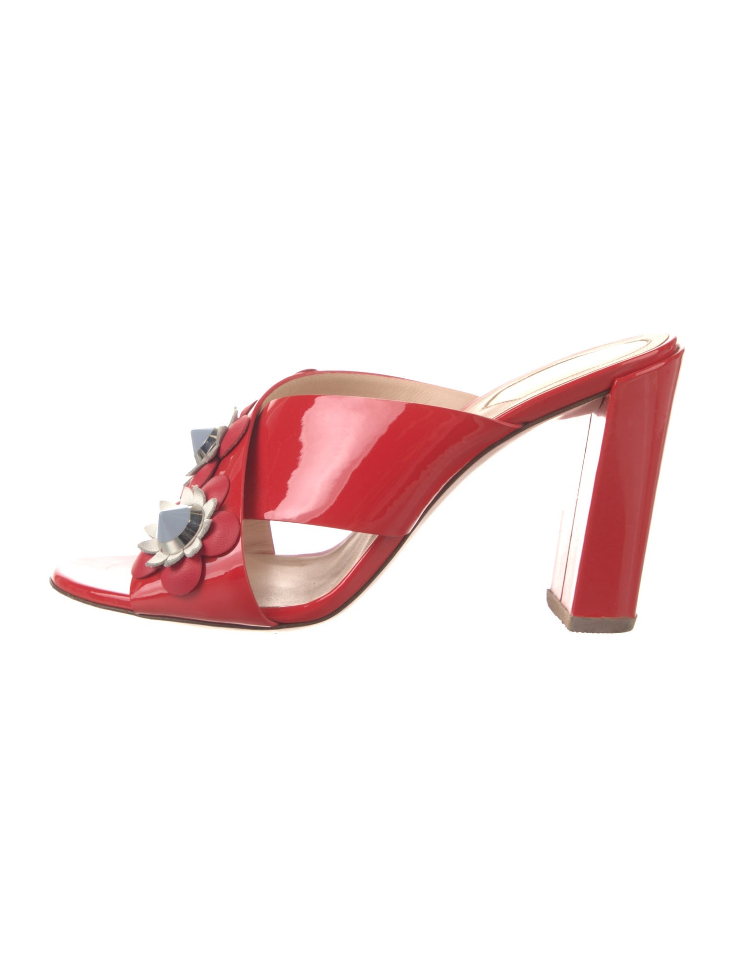 Fendi Patent Leather Studded Accents Slides