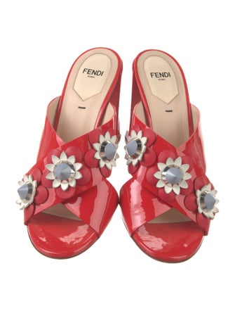 Fendi Patent Leather Studded Accents Slides