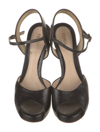 Fendi Zucca FF Logo Leather Slingback Sandals