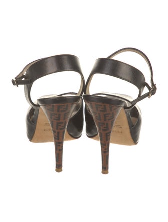 Fendi Zucca FF Logo Leather Slingback Sandals