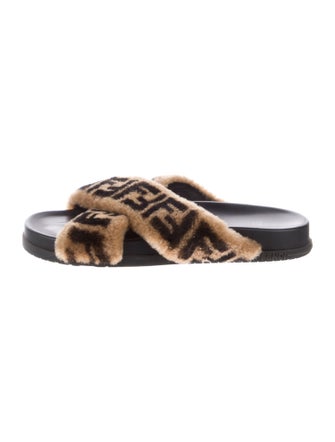Fendi Zucca FF Logo Leather Slides