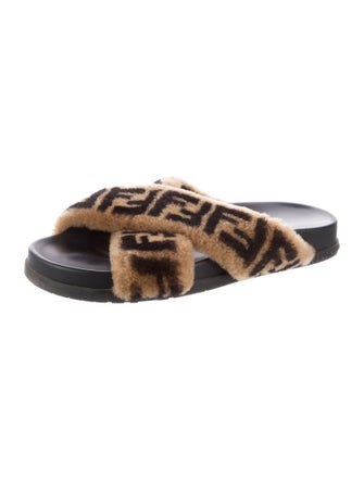 Fendi Zucca FF Logo Leather Slides
