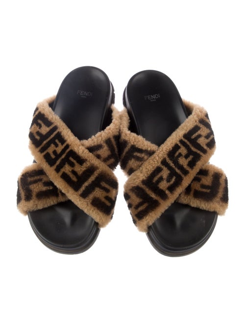 Fendi Zucca FF Logo Leather Slides