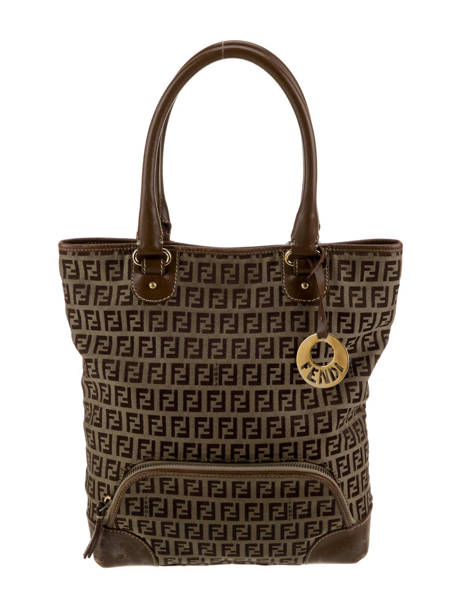 FENDI 革バッグ Fendi Leather-Trimmed Zucca Tote - Brown Totes, Handbags