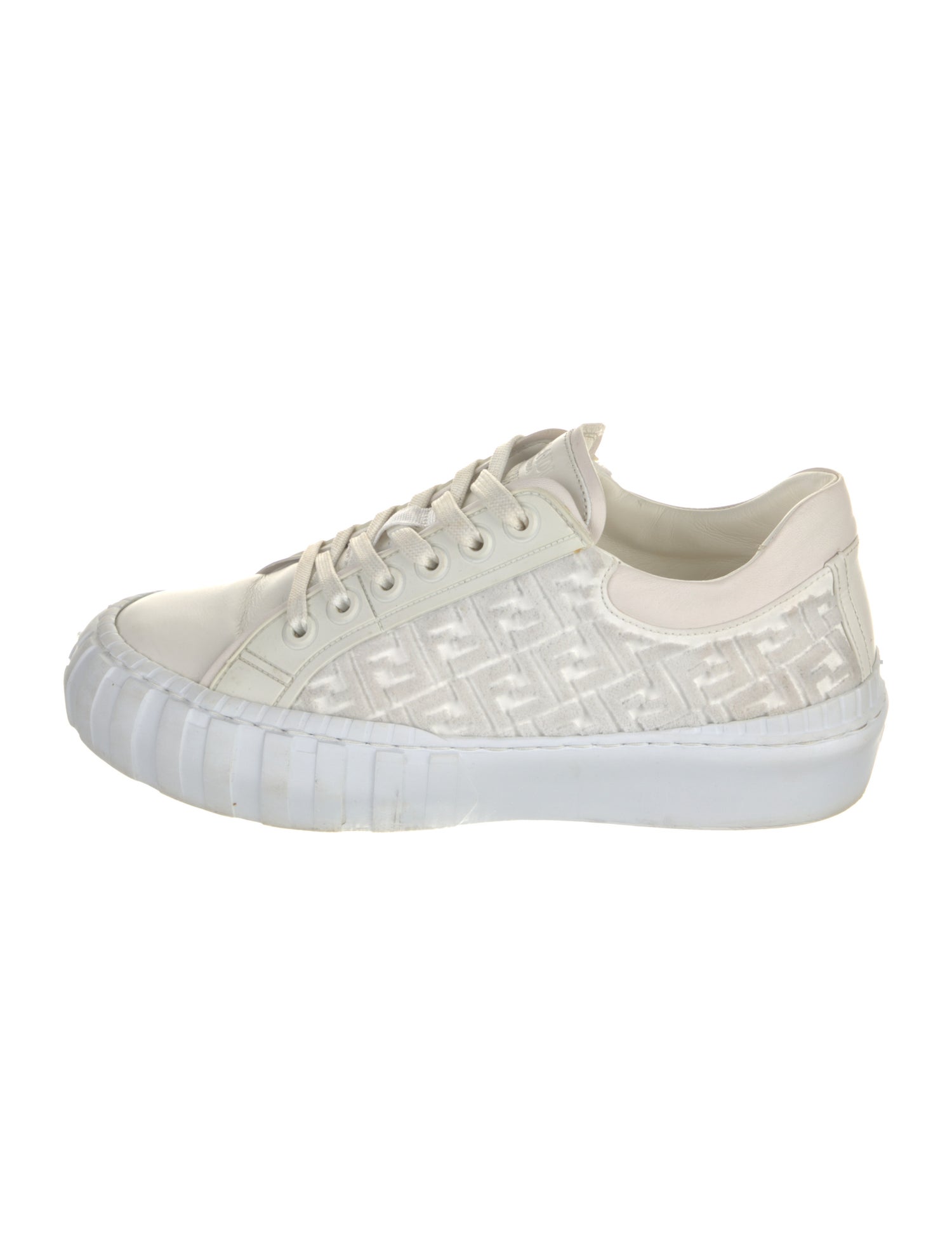 Fendi Zucca FF Logo Leather Sneakers - White Sneakers, Shoes