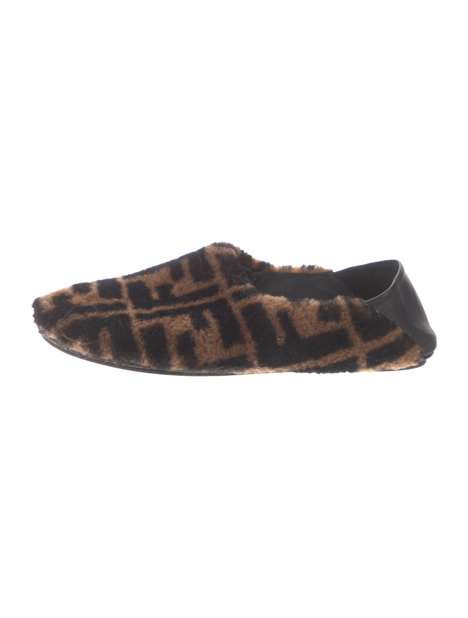 Fendi Zucca FF Logo Shearling Flats