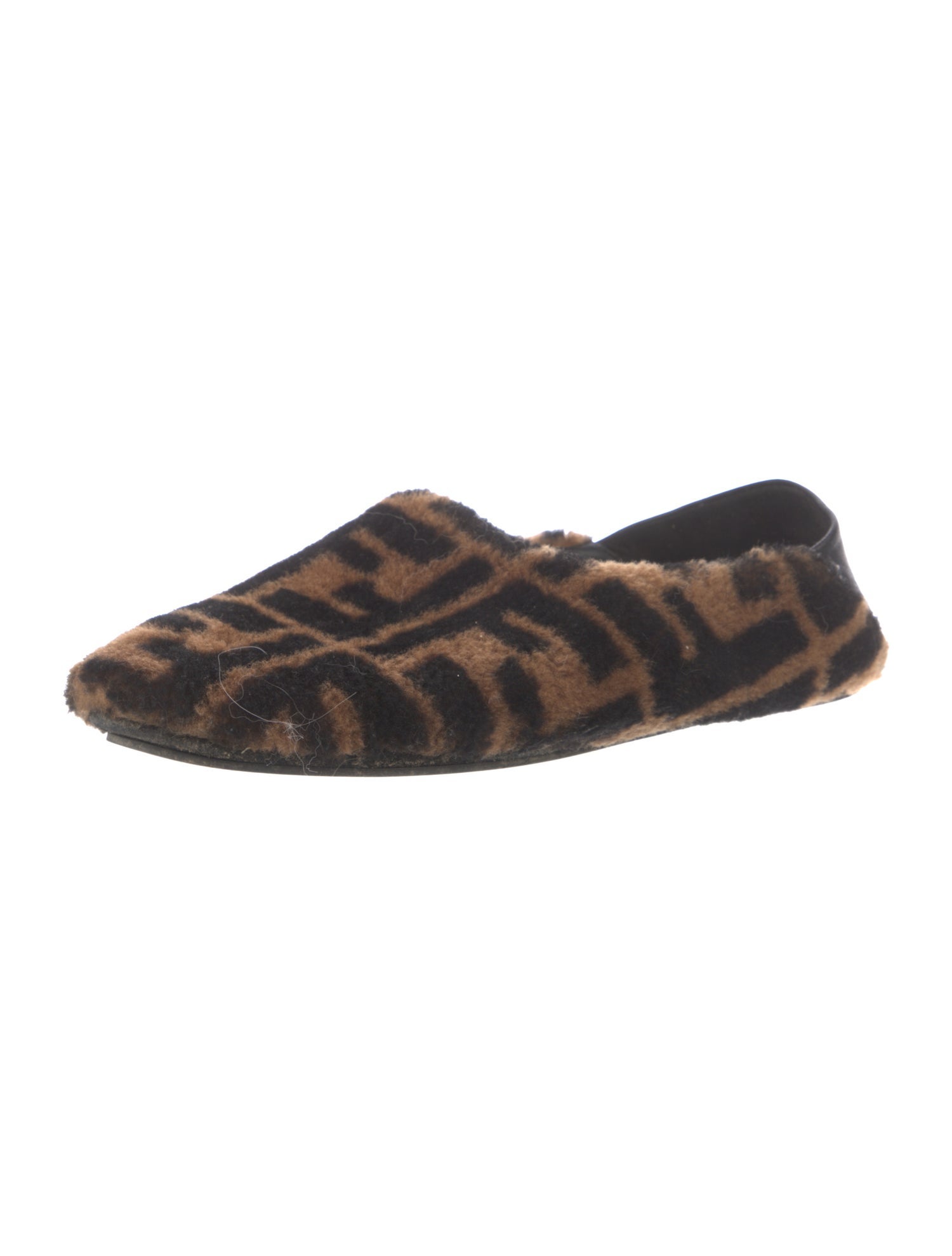 Fendi Zucca FF Logo Shearling Flats