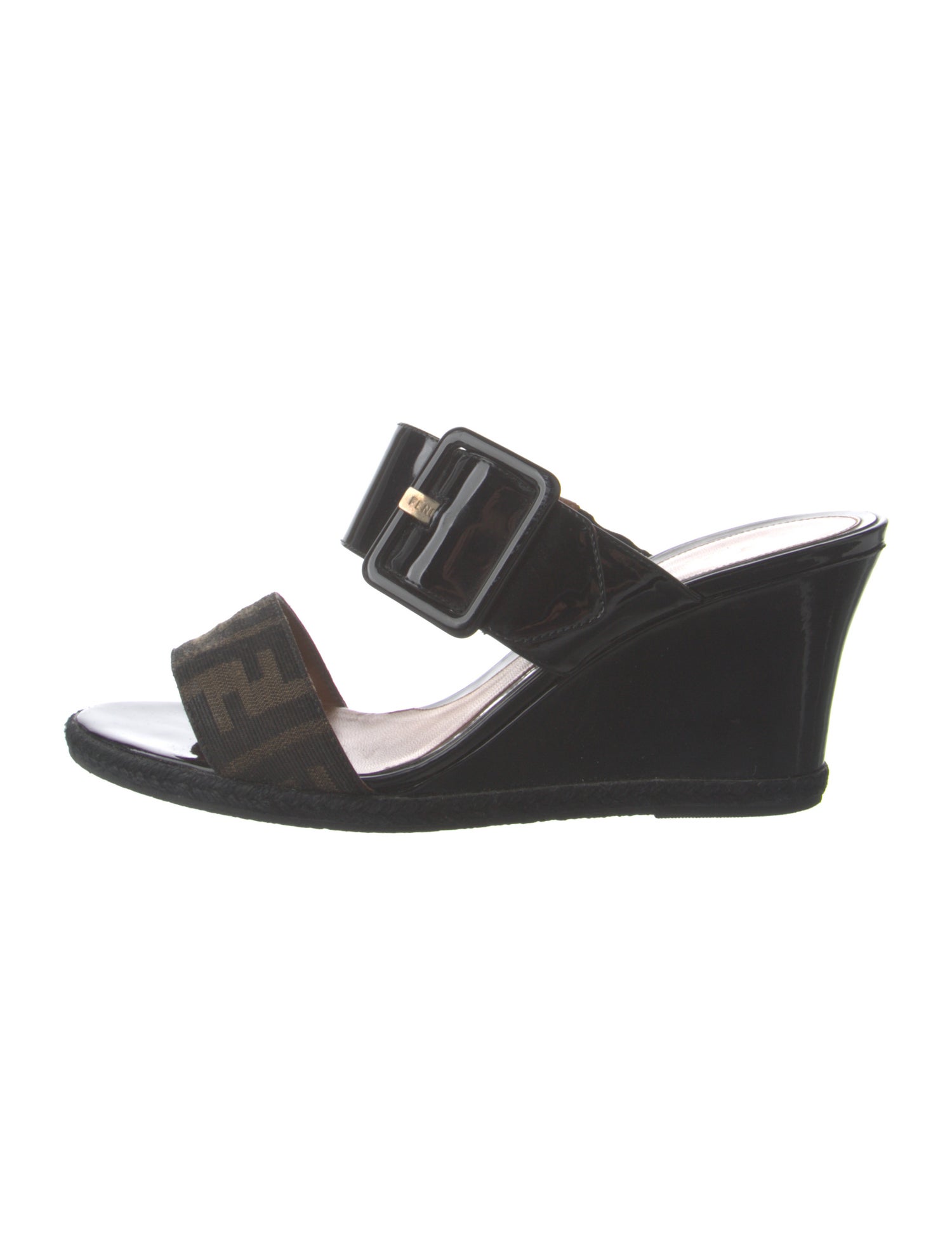 Fendi Zucca FF Logo Patent Leather Slides