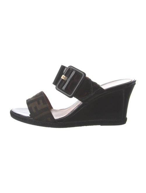 Fendi Zucca FF Logo Patent Leather Slides