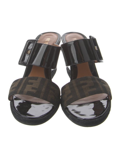 Fendi Zucca FF Logo Patent Leather Slides