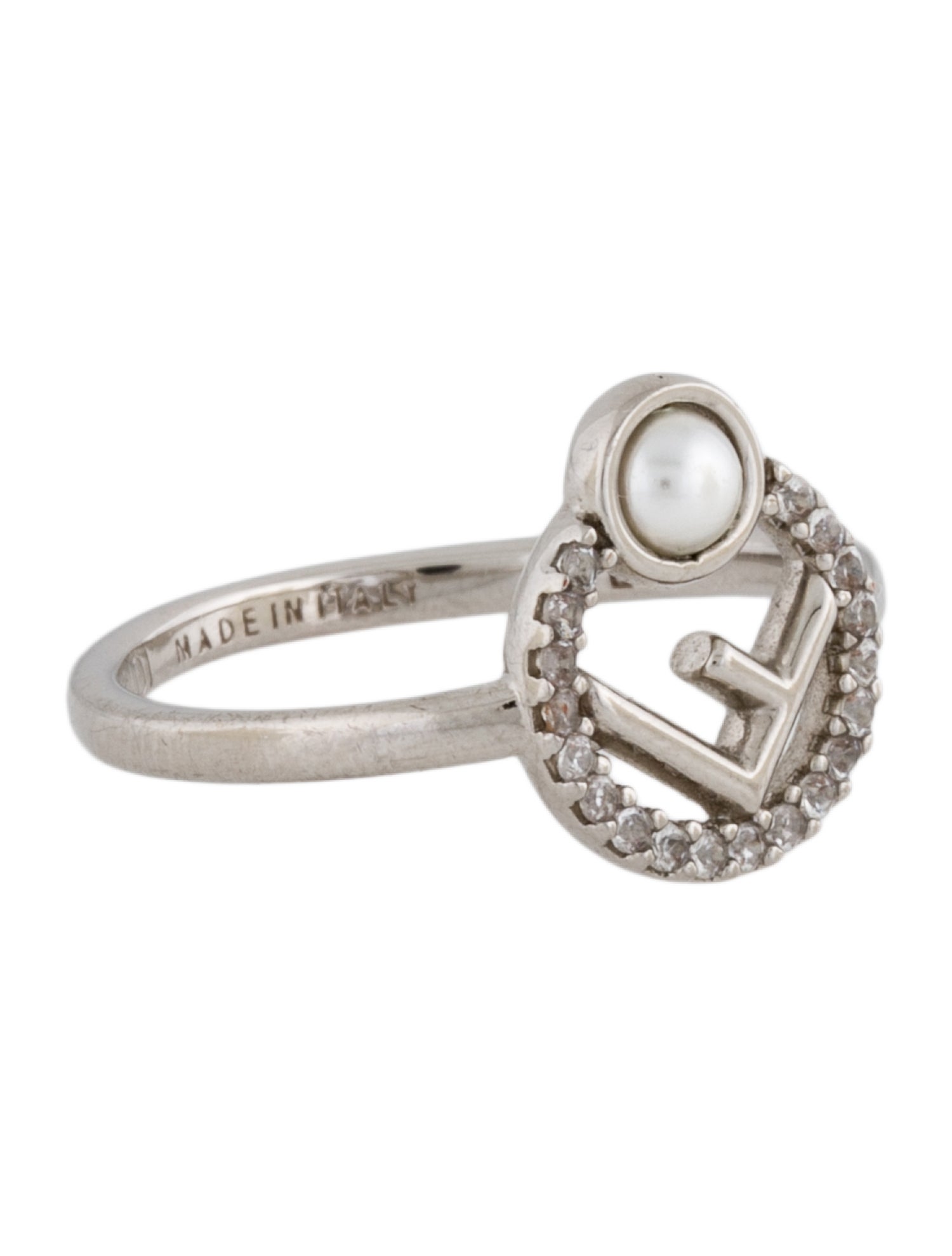 Fendi Faux Pearl & Crystal Cocktail Ring