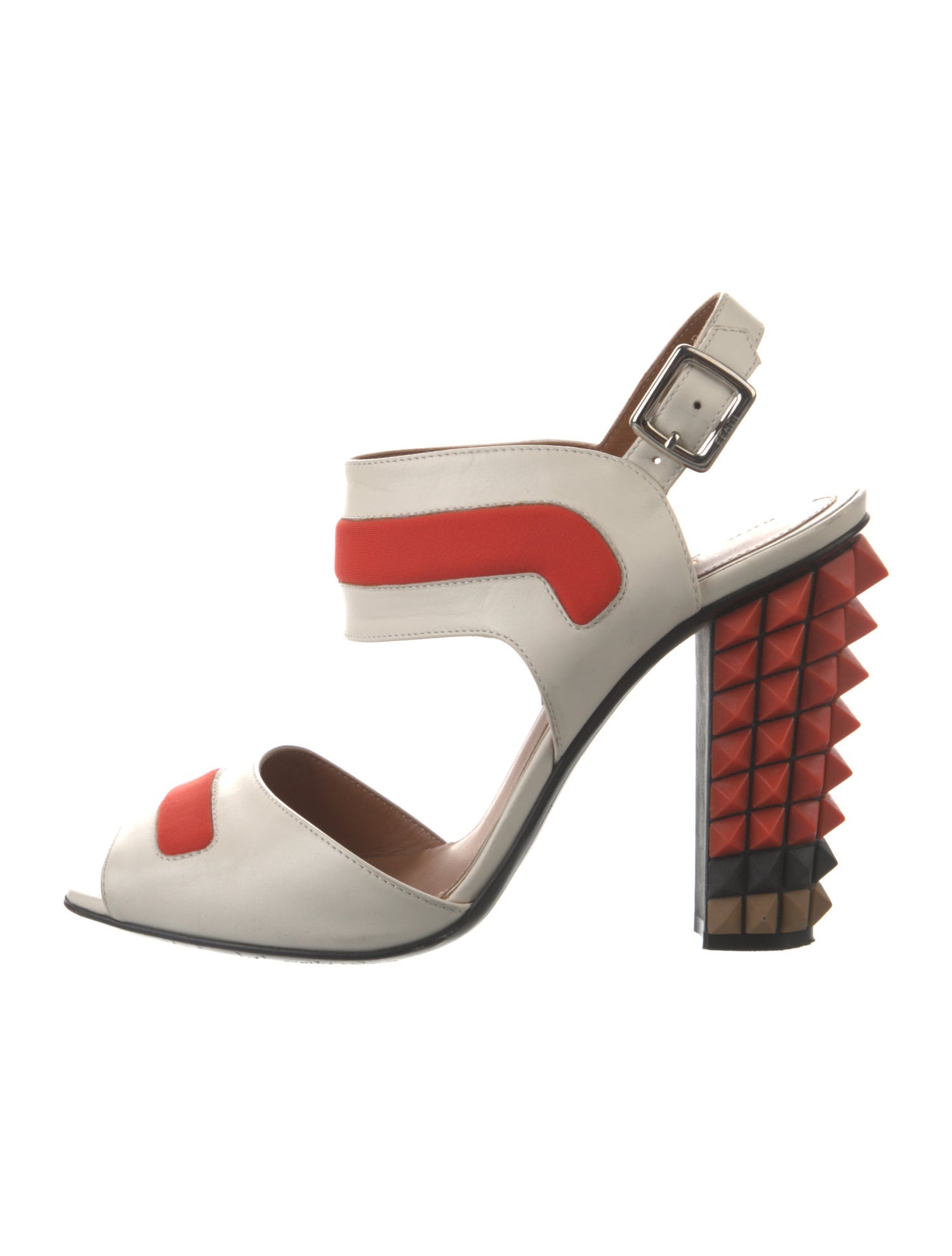Fendi Leather Colorblock Pattern Slingback Pumps