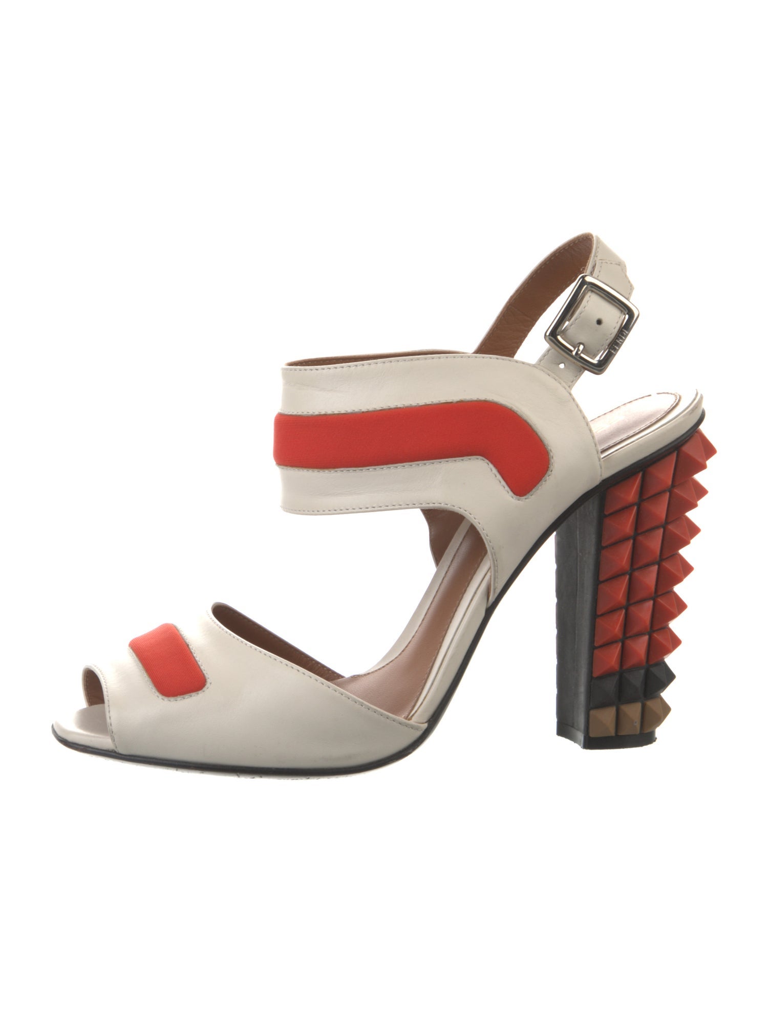 Fendi Leather Colorblock Pattern Slingback Pumps