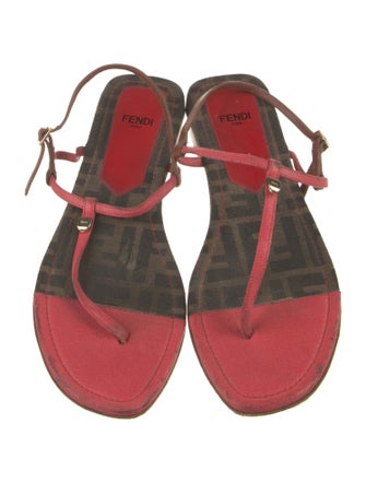 Fendi Zucca FF Logo Leather T-Strap Sandals