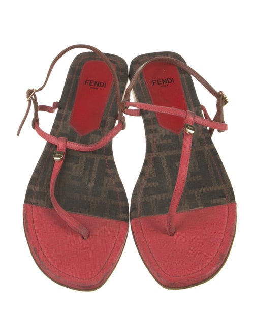 Fendi Zucca FF Logo Leather T-Strap Sandals