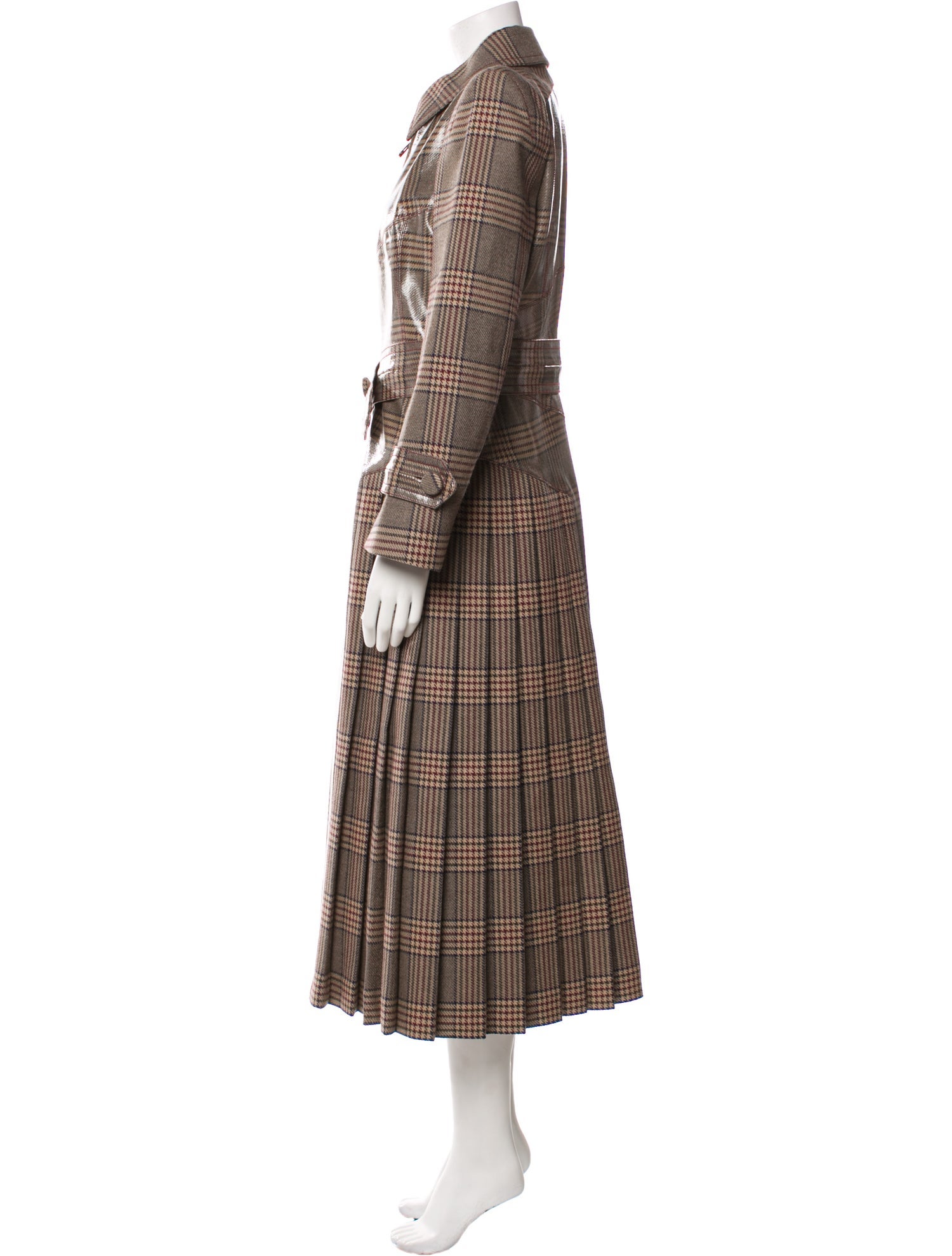 Fendi Virgin Wool Plaid Print Trench Coat