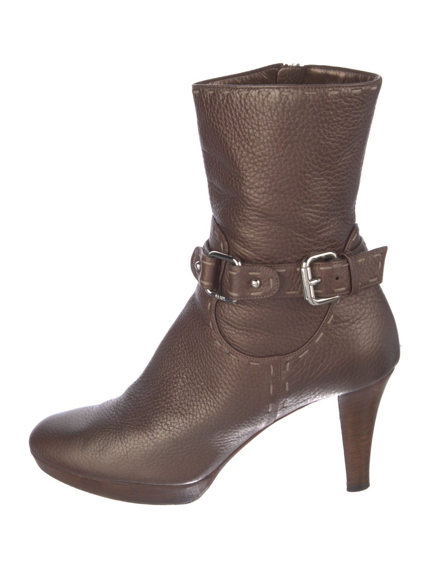 Fendi Leather Whipstitch Trim Moto Boots