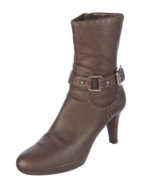 Fendi Leather Whipstitch Trim Moto Boots