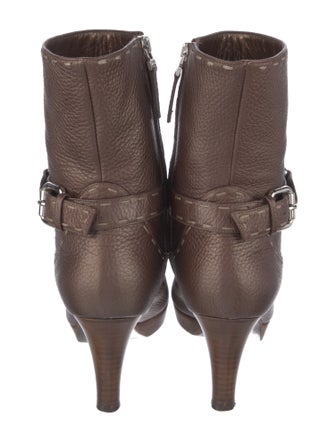 Fendi Leather Whipstitch Trim Moto Boots