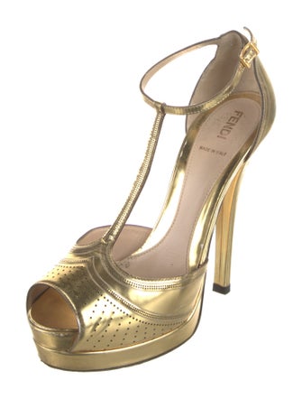 Fendi Leather T-Strap Sandals