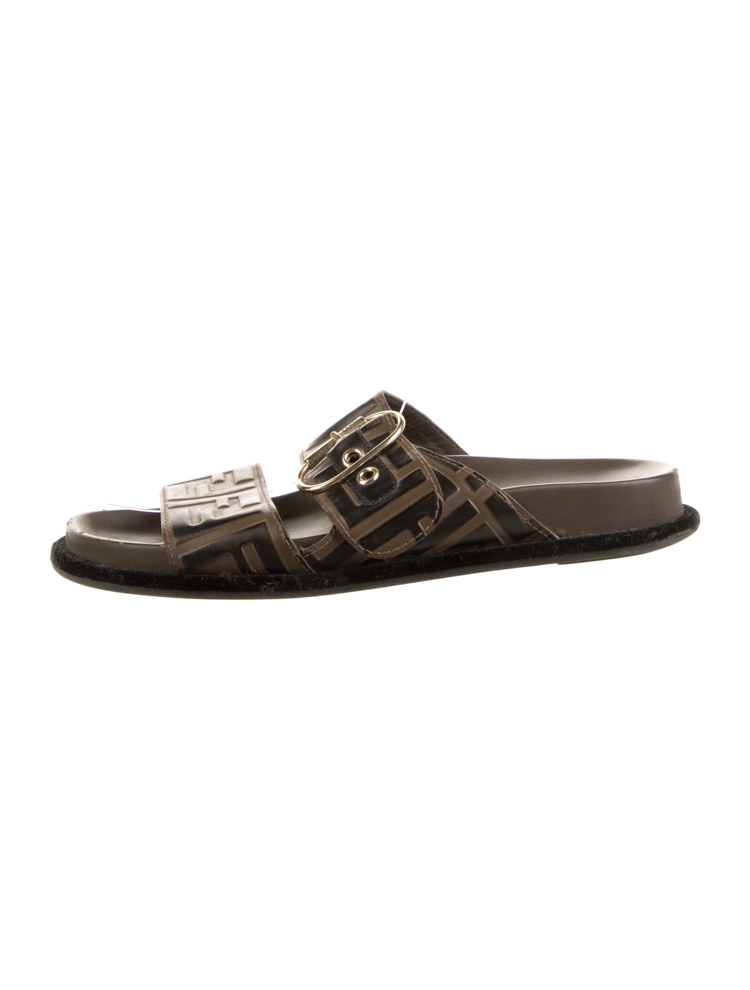 Fendi Zucca FF Logo Leather Slides