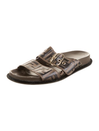Fendi Zucca FF Logo Leather Slides