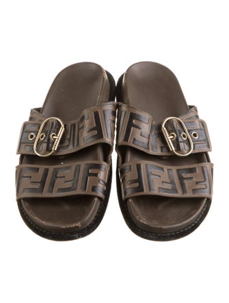 Fendi Zucca FF Logo Leather Slides