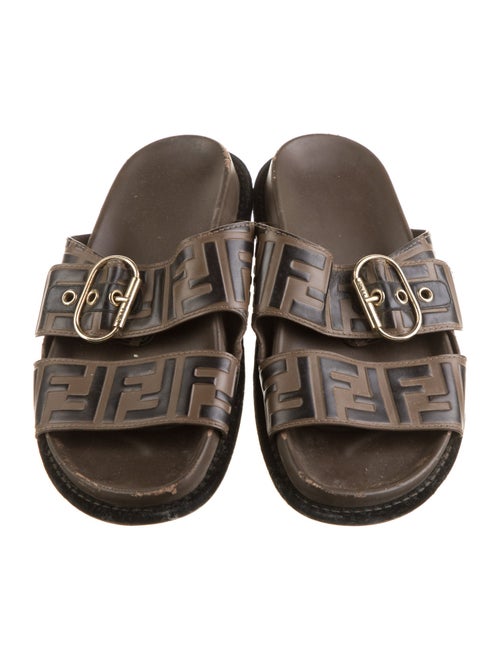 Fendi Zucca FF Logo Leather Slides