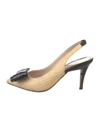 Fendi Raffia Colorblock Pattern Slingback Pumps