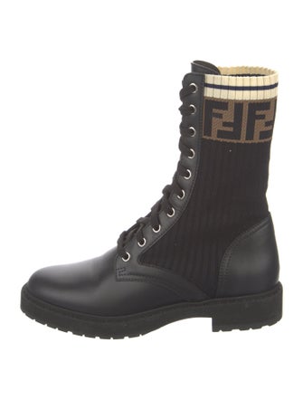 Fendi Zucca FF Logo Leather Combat Boots