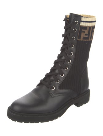 Fendi Zucca FF Logo Leather Combat Boots