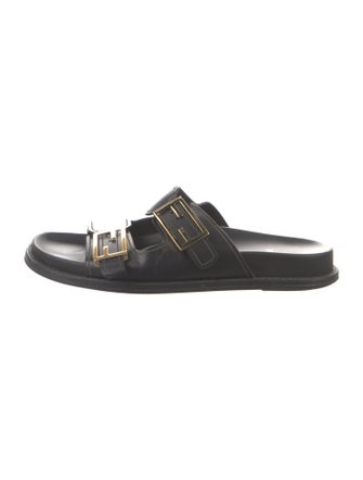 Fendi Zucca FF Logo Leather Slides