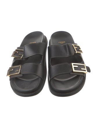 Fendi Zucca FF Logo Leather Slides