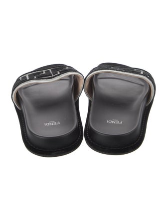 Fendi Zucca FF Logo Leather Slides