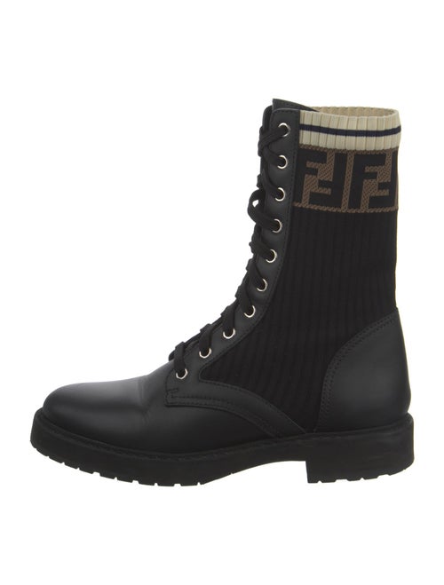 Fendi Zucca FF Logo Leather Combat Boots