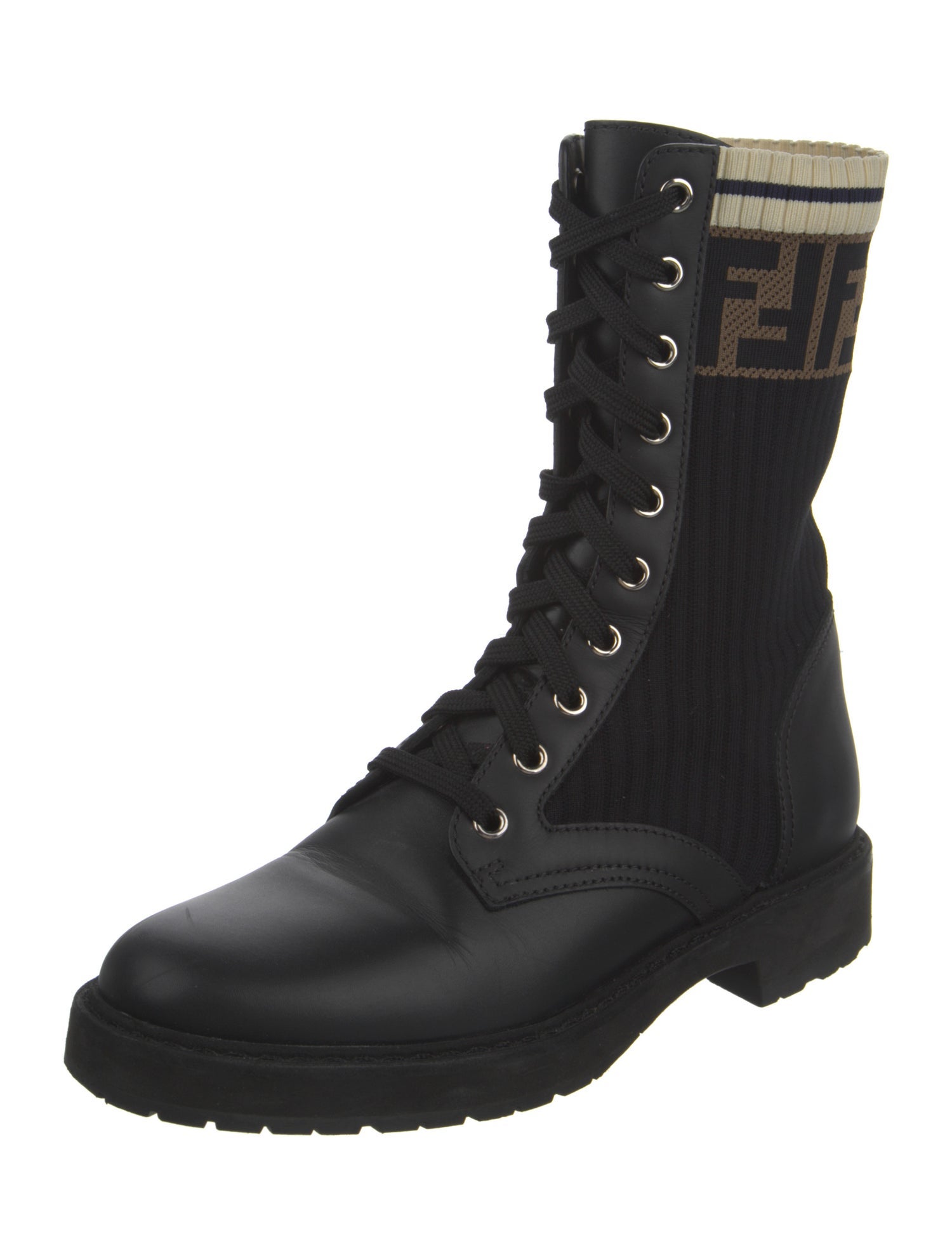 Fendi Zucca FF Logo Leather Combat Boots