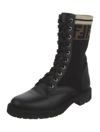 Fendi Zucca FF Logo Leather Combat Boots