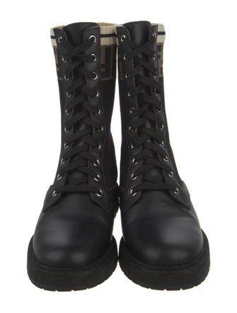 Fendi Zucca FF Logo Leather Combat Boots