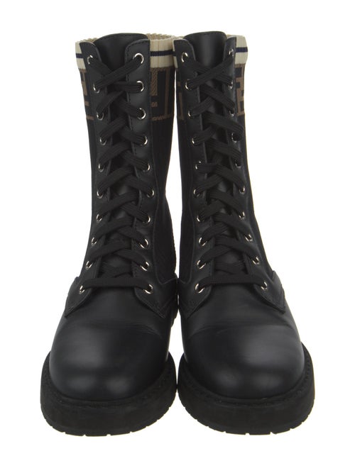 Fendi Zucca FF Logo Leather Combat Boots
