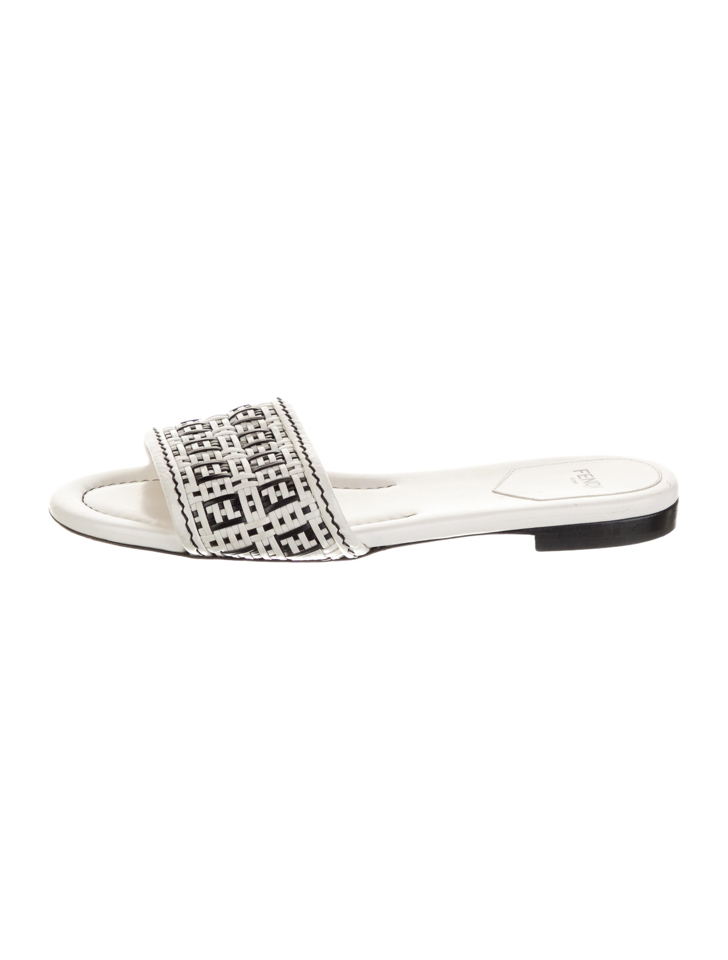 Fendi Zucca FF Logo Leather Slides