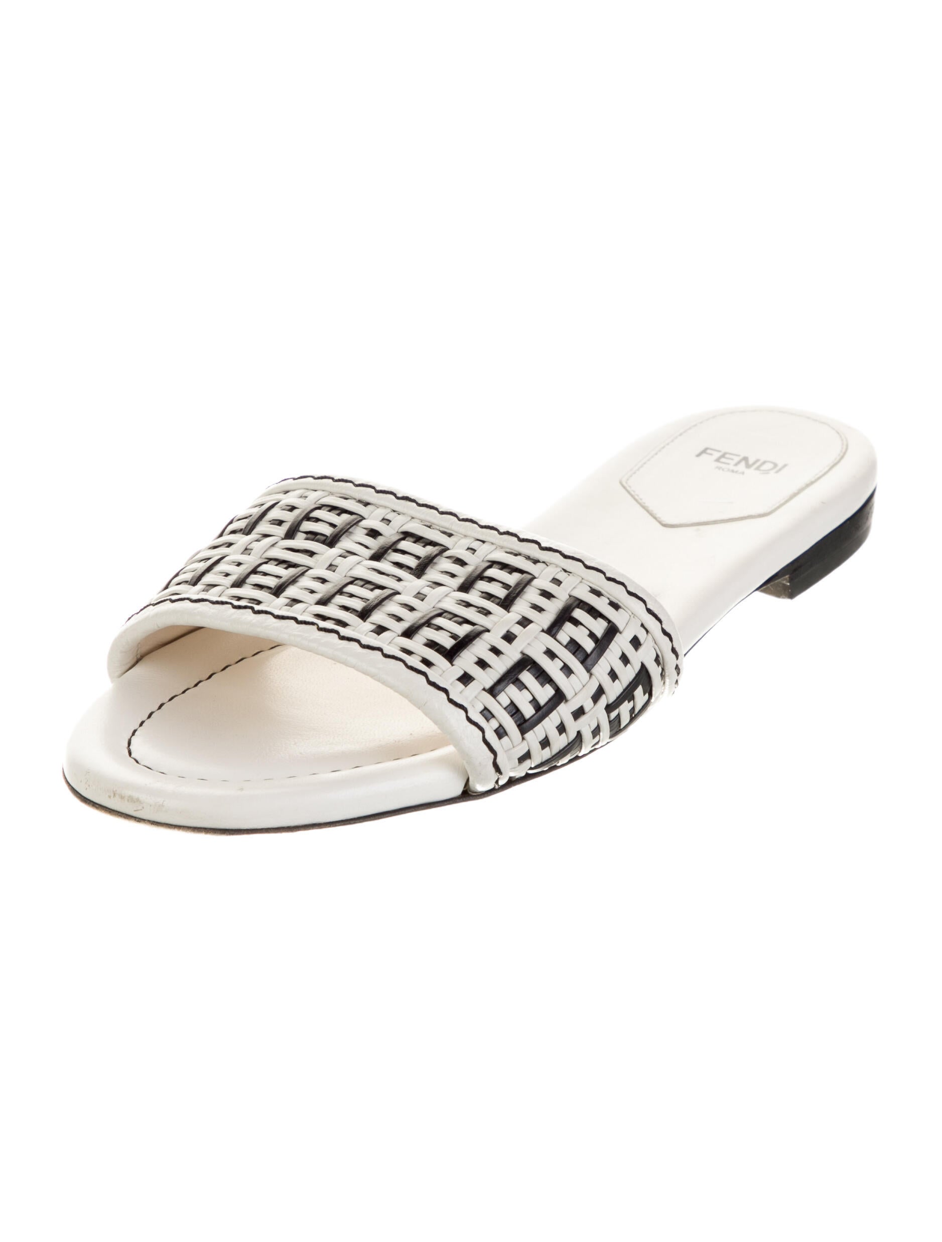 Fendi Zucca FF Logo Leather Slides