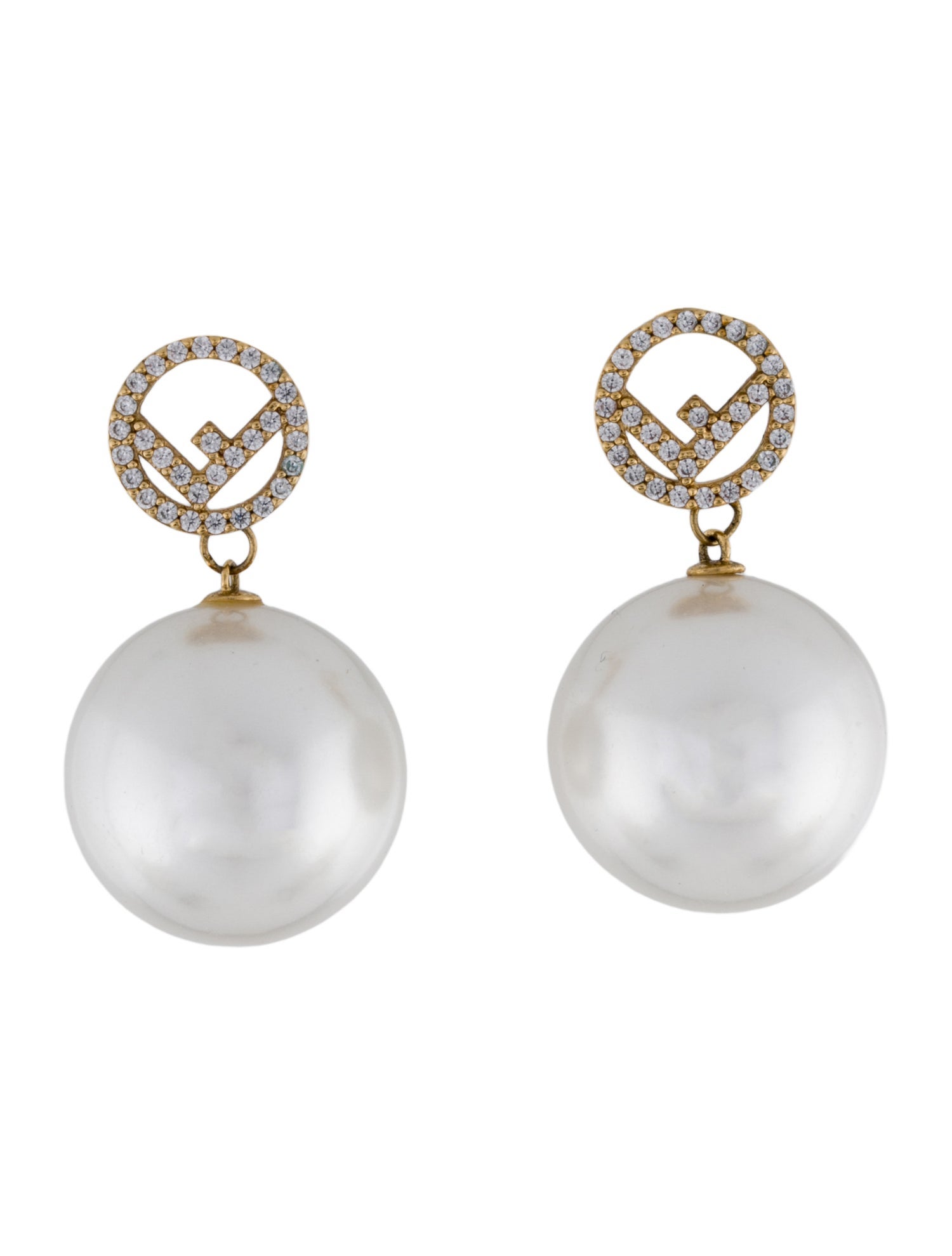 Fendi Faux Pearl & Crystal F is Fendi Drop Earrings