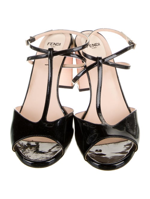 Fendi Monsters Motif Patent Leather T-Strap Sandals