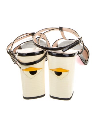 Fendi Monsters Motif Patent Leather T-Strap Sandals