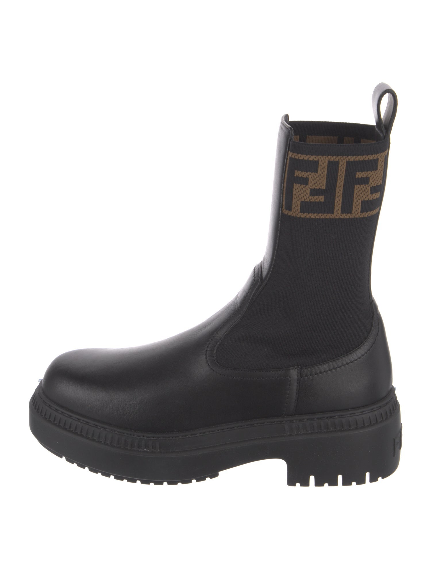 Fendi Zucca FF Logo Leather Combat Boots