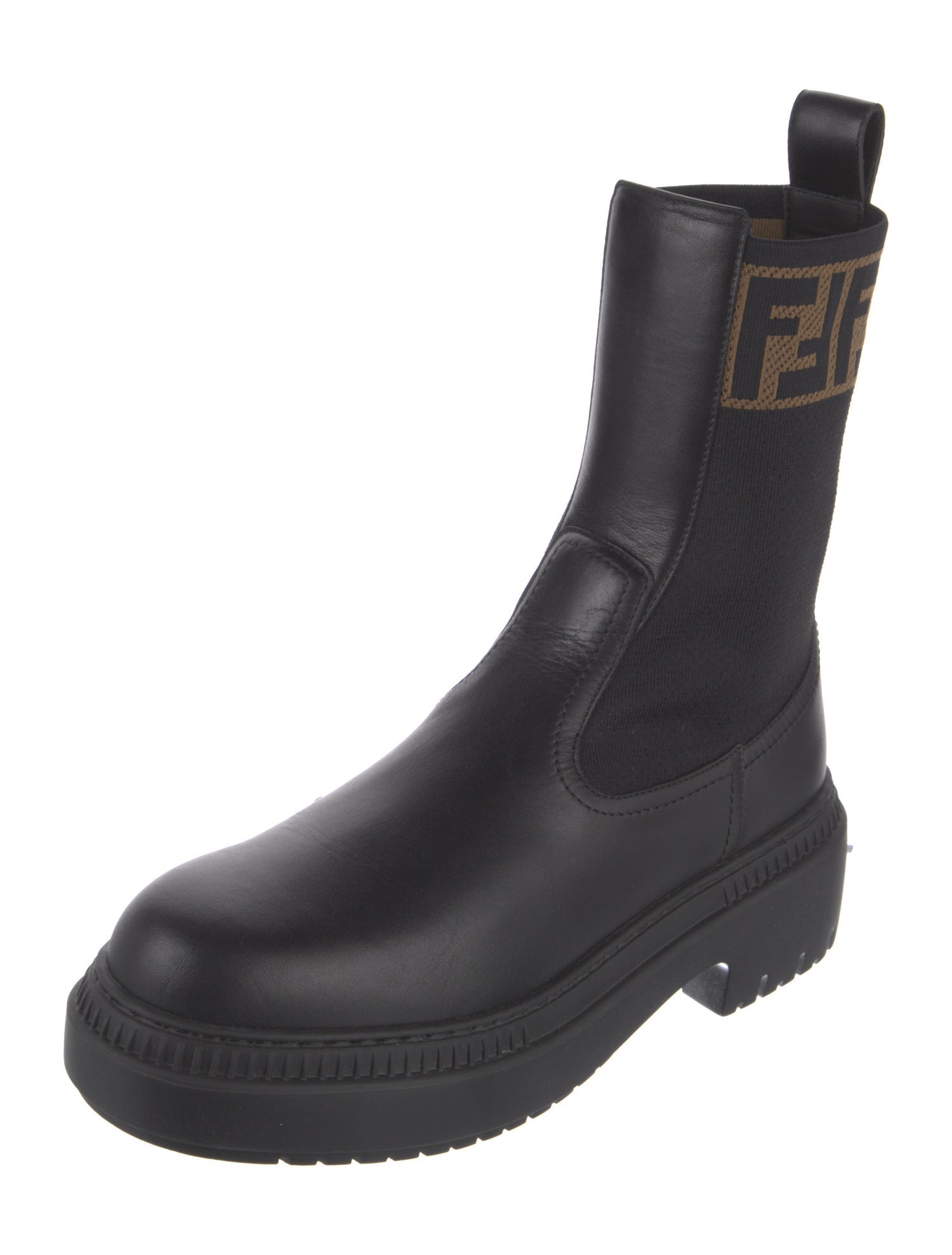 Fendi Zucca FF Logo Leather Combat Boots